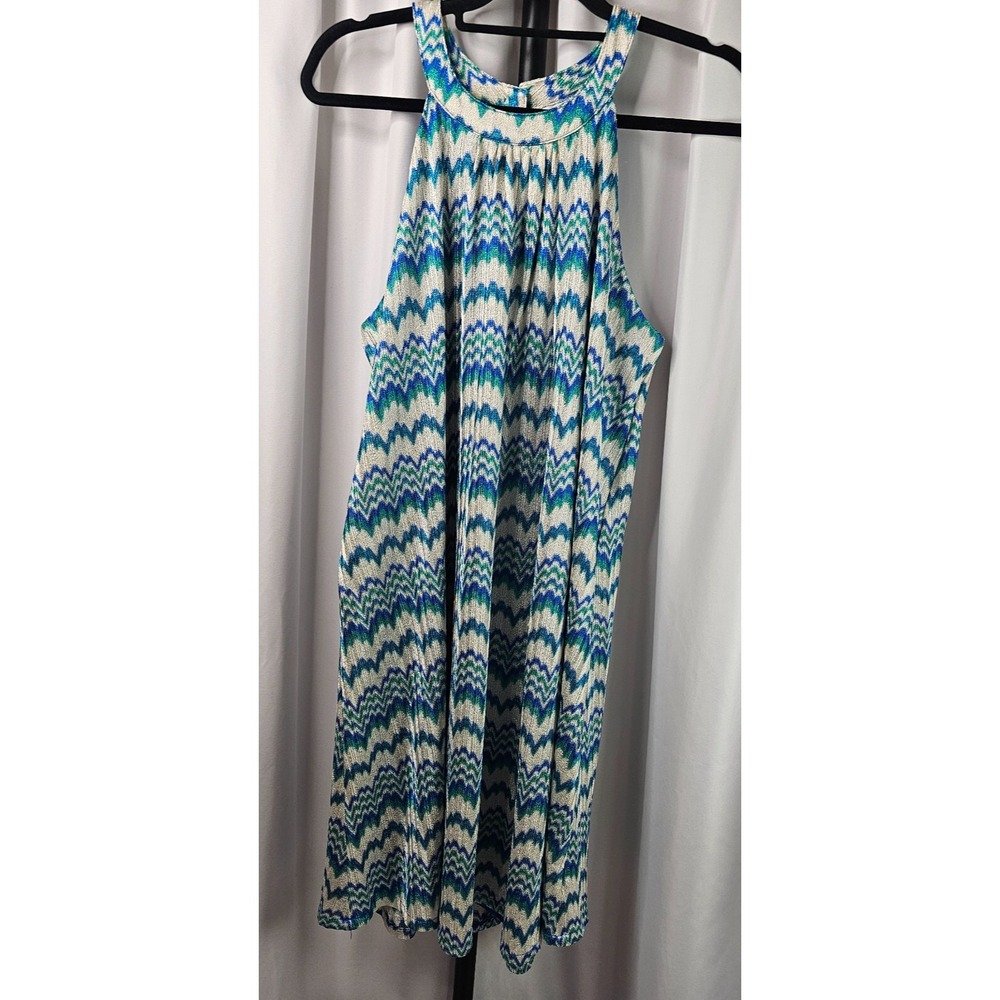 Women's Green Blue Chevron Striped Sleeveless Lined Dress New York & Co. Size L‎